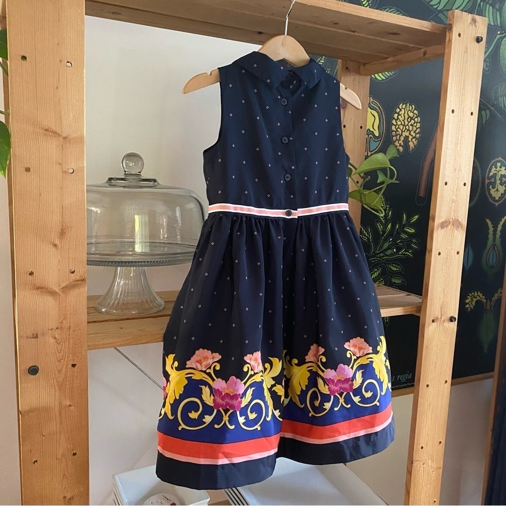 Janie and Jack Navy Blue Floral Scarf Border Dress 4t - Picture 12 of 12